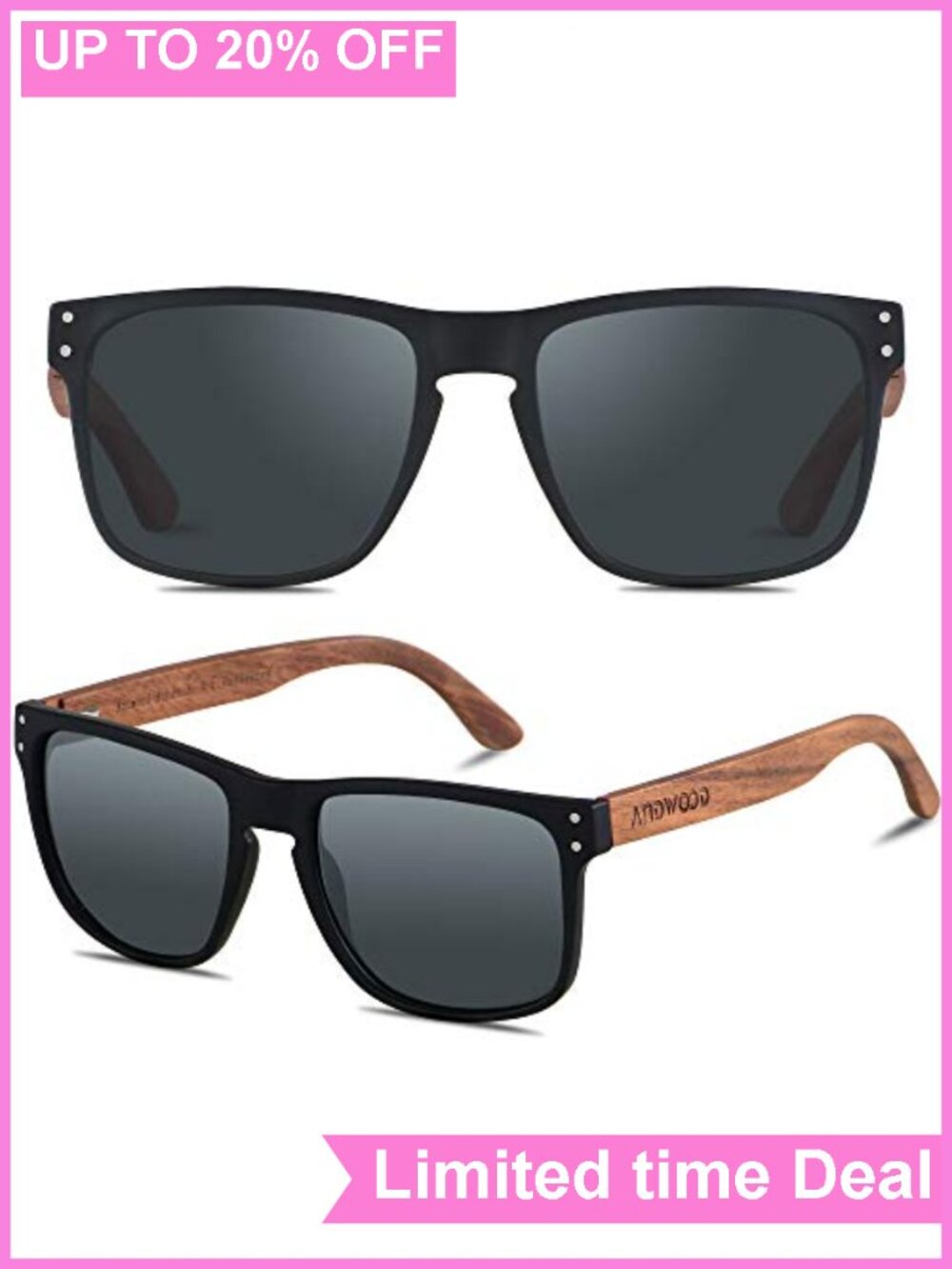 Handcrafted Wooden Frame Sunglasses Polarized UV Protection Square Shades Unisex